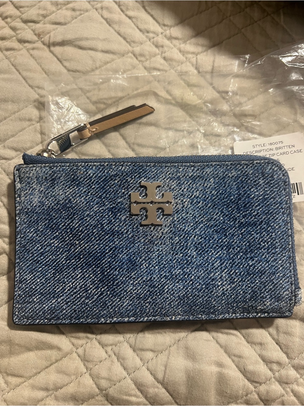 Tory Burch Denim Zip Card Case Wallet - Blue Denim